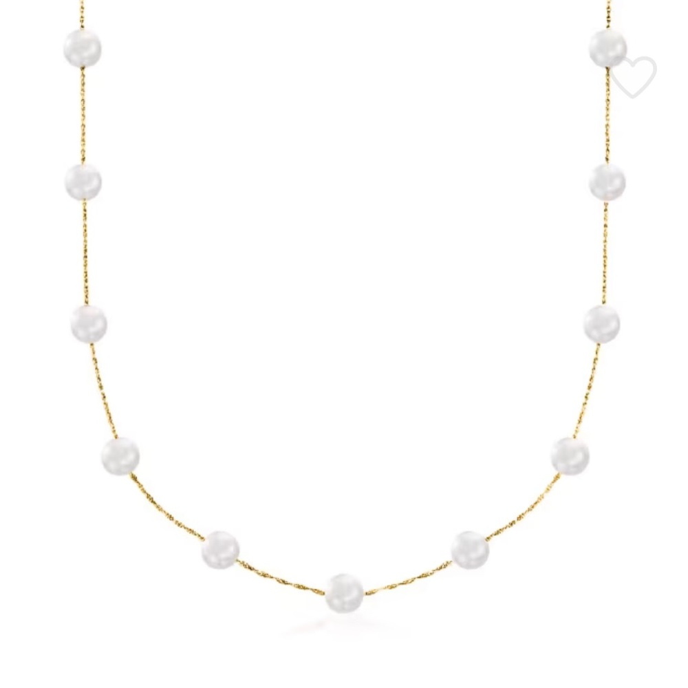 Ross Simons 6-6.5mm Cultured Pearl Station Necklace in 14kt Yellow Gold - 16”